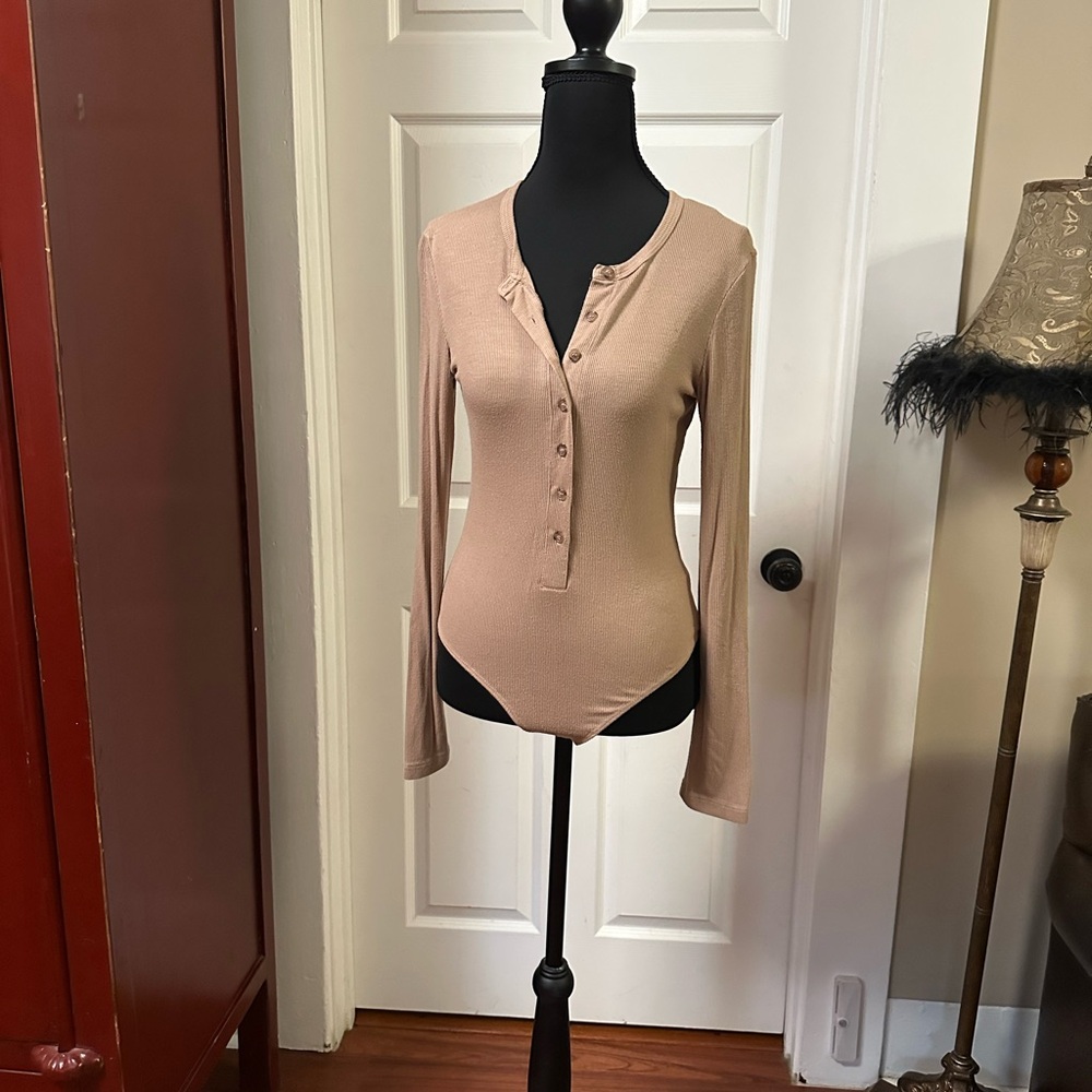 betro Simone Brown Long Sleeve Fitted Polo Bodysuit